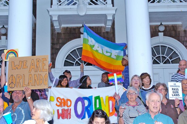 A vigil for the victims of the Orlando mass shooting was held in Bridgehampton on Tuesday night.  DANA SHAW