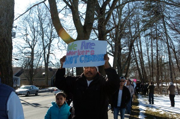 Hundreds of people protested in Hampton Bays on Thursday afternoon.   DA