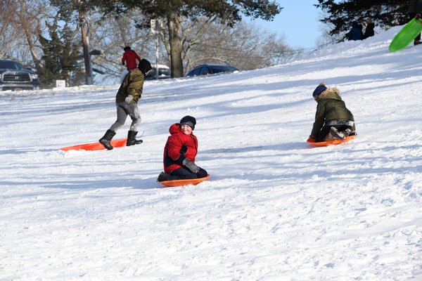 Sledding on the hill at Pierson School on Friday afternoon in Sag Harbor.