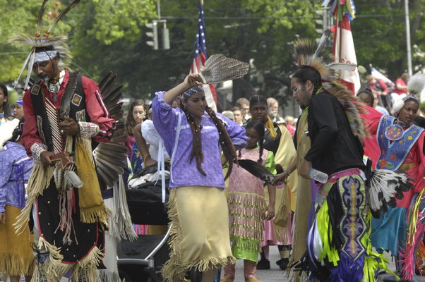 Members of the Shinnecock Indian Nation at the Southampton July 4th parade on Thursday. DANA SHAW