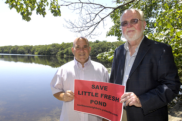 John Barona and John Gorman at Little Fresh Pond.  DANA SHAW