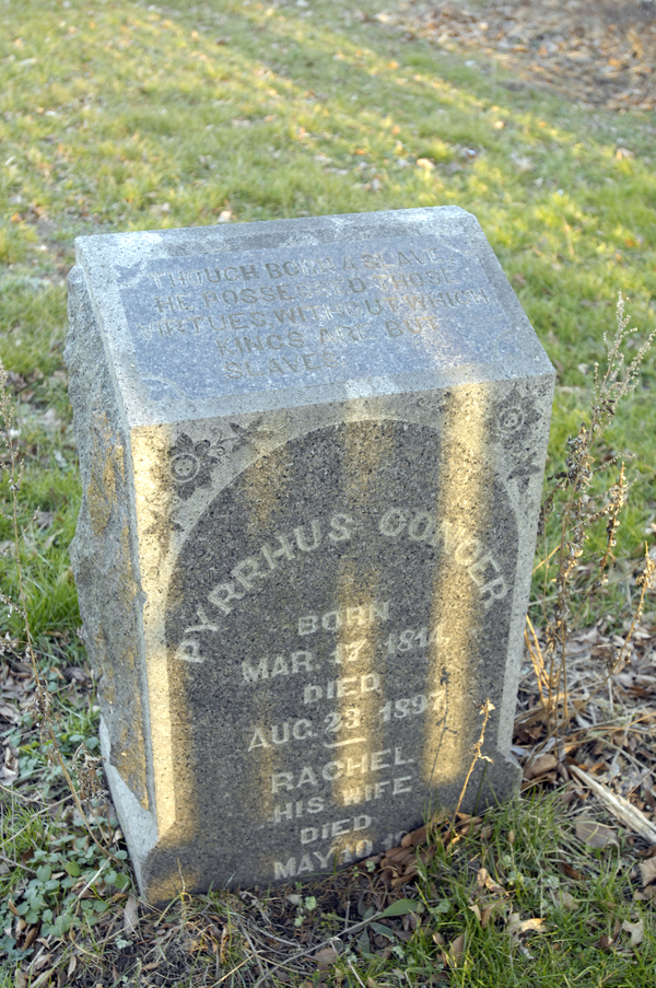Pyrrhus Concer's headstone resides in the North End Cemetery in Southampton Vilage. His Epitaph reads