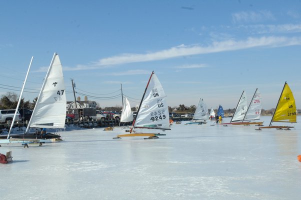 Ice boating on Mecox Bay in 2011.  PRESS FILE