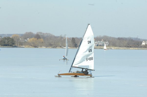 Ice boating on Mecox Bay in 2011.  PRESS FILE