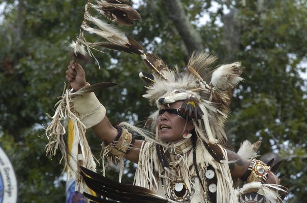 The grand entry at the Shinnecok Indian Powwow on Saturday afternoon.