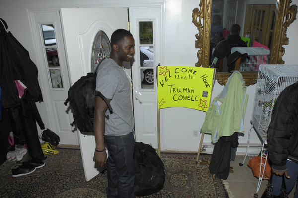 Truman Cowell walks through the front door of his tuckahoe home on Tuesday