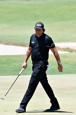 Phil Mickelson on the 18th hole on Sunday.  DANA SHAW