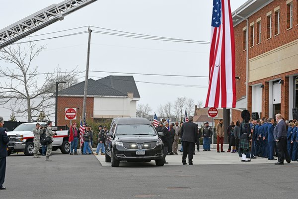 The funeral service for Technical Sergeant Dashan Briggs at the Westhampton Beach Fire Department on Thursday morning.