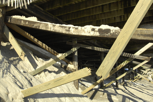 The Tiana Beach Pavilion in Hampton Bays was damaged by the post-holiday storm.   