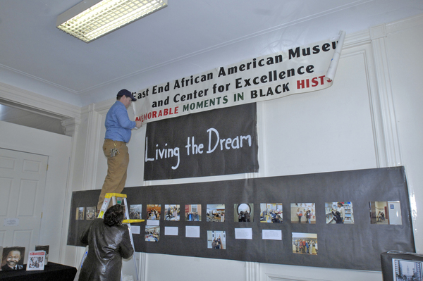 A banner is hung at the Rev. Dr. Martin Luther King display at Southampton Village Hall.   DANA SHAW