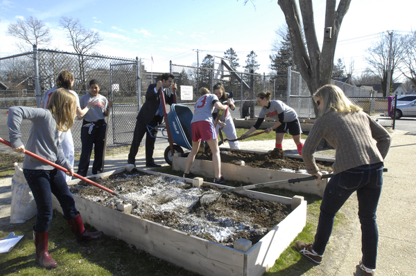 Parents and students helped prepare the garden at the Sag Harbor Elementary School on Thursday