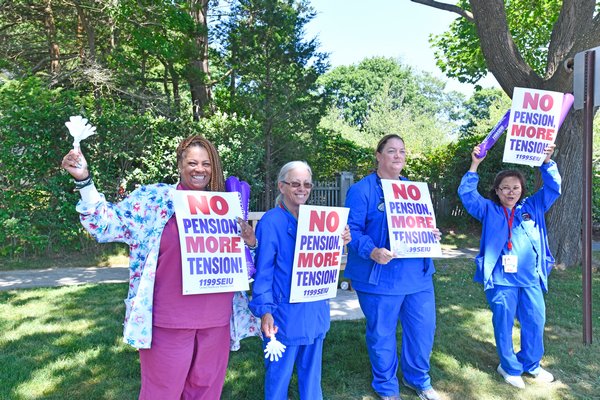 Members of 1199SEIU United Healthcare Workers East held an informational picket on Thursday afternoon at Southampton Hospital.   DANA SHAW