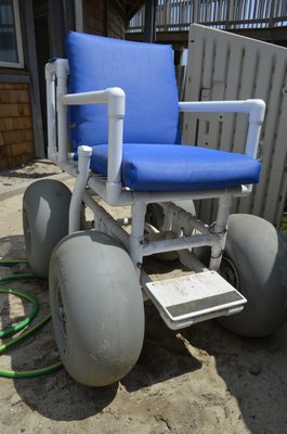 The beach-accessible wheel chair at Quogue Village Beach. ALEXA GORMAN
