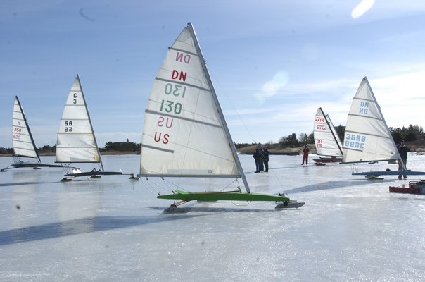 Ice boating on Mecox Bay in 2009.  PRESS FILE