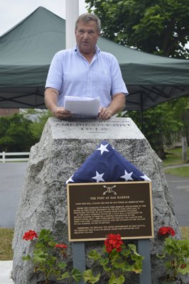  residents of Sag Harbor gathered to dedicate a flagpole in honor of the 200 year anniversary of a War of 1812 battle that took place at a nameless fort on what is today High Street. BRANDON B. QUINN PHOTOS