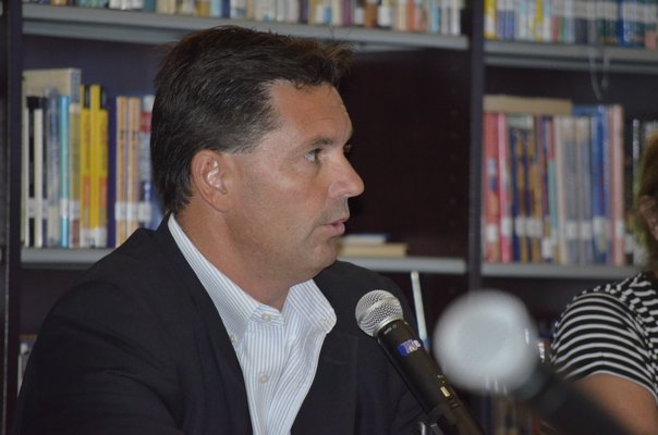 Southampton Superintendent Dr. Scott Farina at the Board of Education meeting on Tuesday night. BY ERIN MCKINLEY