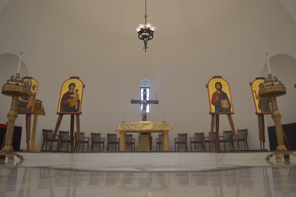 The altar of the newly constructed Dormition of the Virgin Mary Greek Orthodox Church
