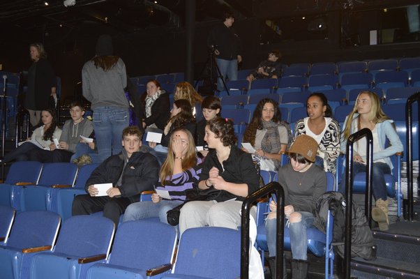 Panelists mingle with teens before the Speak Out in Sag Harbor began on Sunday at the Bay Street Theater. ALYSSA MELILLO