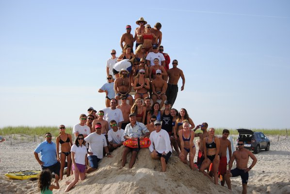 All Southampton Town lifeguards from east and west of the Shinnecock Canal gathered at Scott Cameron Beach in Bridgehampton on Monday. DANIELA DETORE