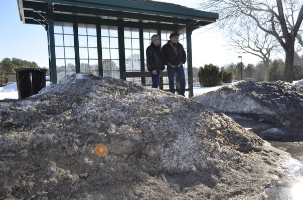 While most sidewalks along Montauk Highway in Bridgehampton have been cleared of snow