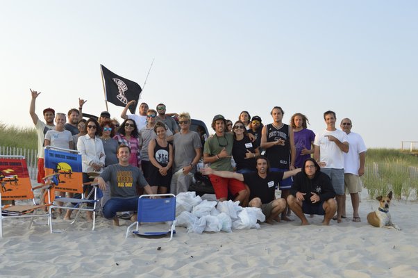 The bags of garbage collected at a beach cleanup at Flying Point Beach in Water Mill Monday evening. ALYSSA MELILLO