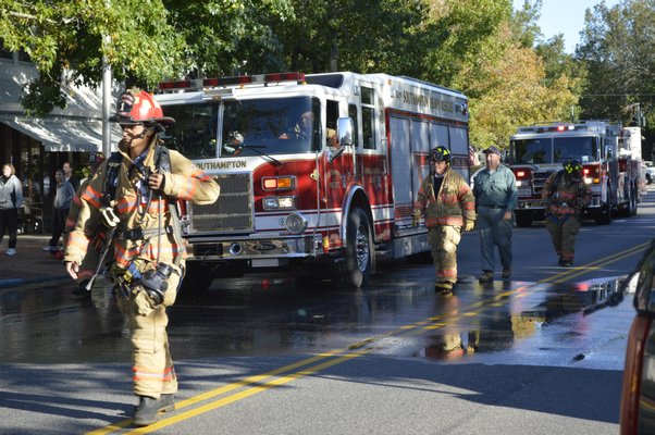 Southampton Village firefighters put out a fire in a second floor law office on Main Street early Wednesday morning