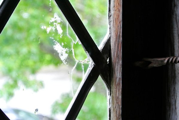 A bullet hole in one of the windows of the Halsey House. DANA SHAW