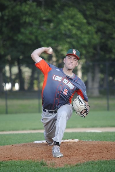 Chris Tessitore (SUNY Old Westbury) on the mound for the Road Warriors in the HCBL Championship. DANIELA DETORE