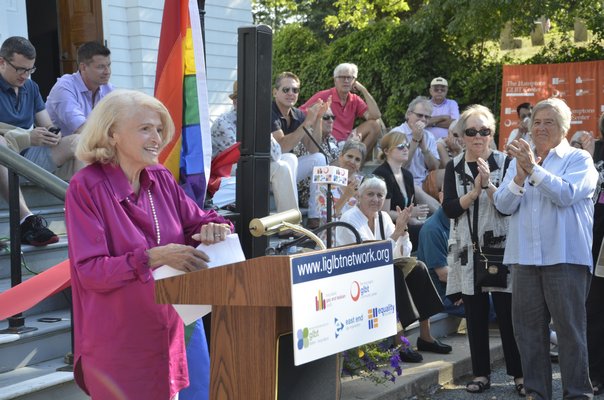 Edie Windsor addresses the importance of a community center at the grand opening on Saturday. SHAYE WEAVER