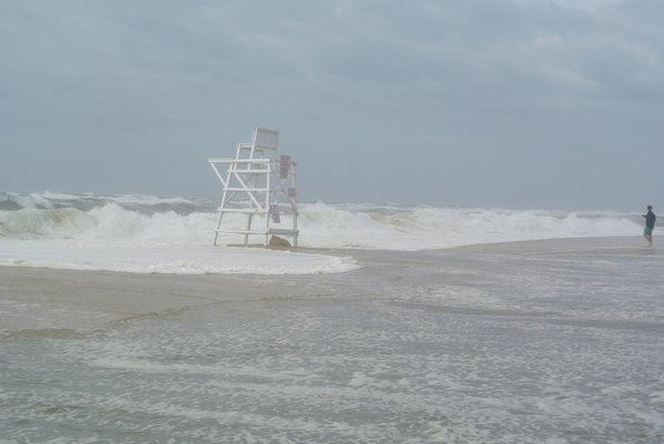 The surf was high at Coopers Beach in Southampton Village on Wednesday morning due to a storm the night before.  DANA SHAW