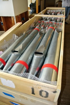 The pipes of the organ are packed for the trip to their new home.