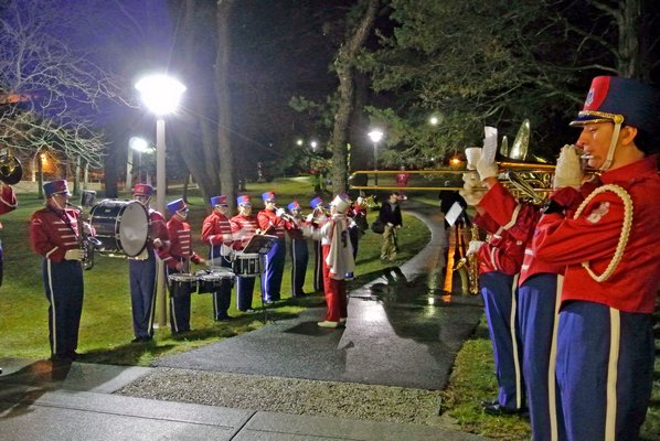 The pep band plays at  the Stony Brook Southampton windmill lighting on Friday.