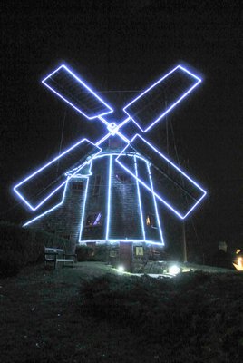 The windmill at Stony Brook Southampton is lit.