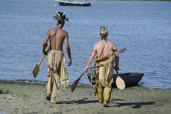 Members of the Shinnecock Nation perform a historical re-enactment of their lives before and up to contact with the settlers.