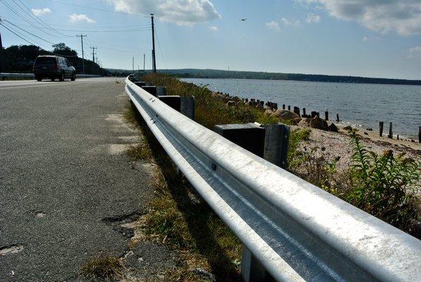  Noyac and North Haven have been vocal about their opposition to guardrails that were recently installed on Long Beach Road.  DANA SHAW