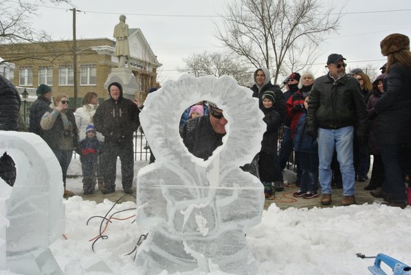 Ice carving at HarborFrost on Saturday.