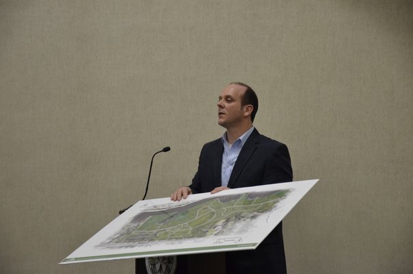 Steven Nieroda presented the final concept plan for the 14-acre park in Riverside at a Town Board work session on Thursday. GREG WEHNER