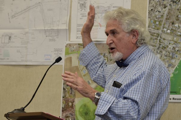 Ray D'Angelo of Hampton Bays spoke in favor of using Community Preservation Fund money to purchase the Bel-Aire Cove Motel in Hampton Bays. GREG WEHNER