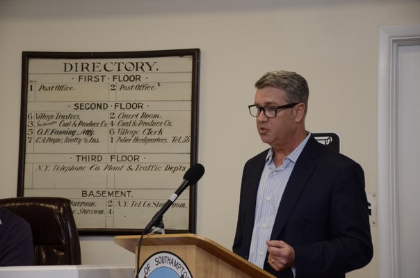 Southampton Village resident Jay Diesing told village board members he was concerned about a resolution to look outside of the village for appointed board members. GREG WEHNER