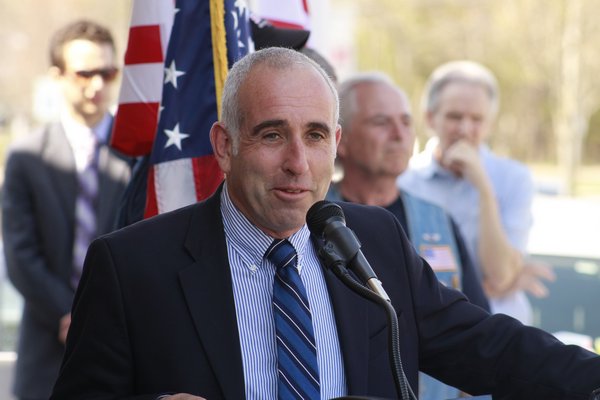 Suffolk County Legislator Jay Schneiderman speaks during a press conference in which U.S. Representative Lee Zeldin announced a partnership between the Peconic Bay Medical Center and the Department of Veterans Affairs that will` help serve veterans on the East End. KYLE CAMPBELL