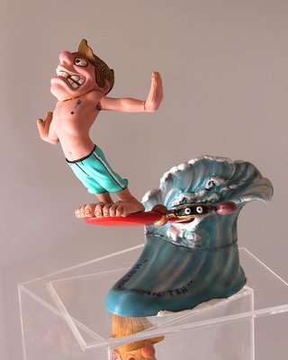 A Weird-Oh surfing toy statue from the 1960s on display at the Boo-Hooray Summer Rental store in Montauk. KYRIL BROMLEY