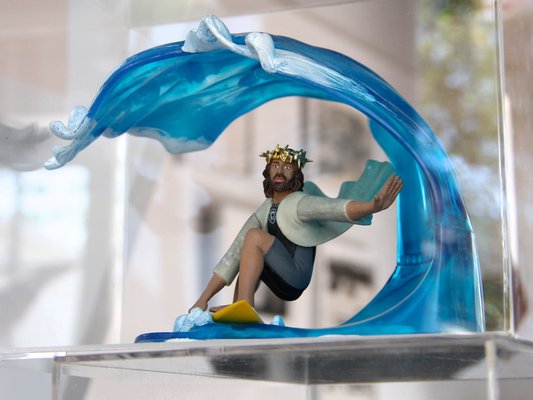 A piece of surf-themed art on display at the Boo-Hooray Summer Rental store in Montauk. KYRIL BROMLEY