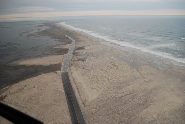 The ocean washed through the anemic dunes east of Tiana Beach in Hampton Bays back on April 26. Suffolk County Police Department