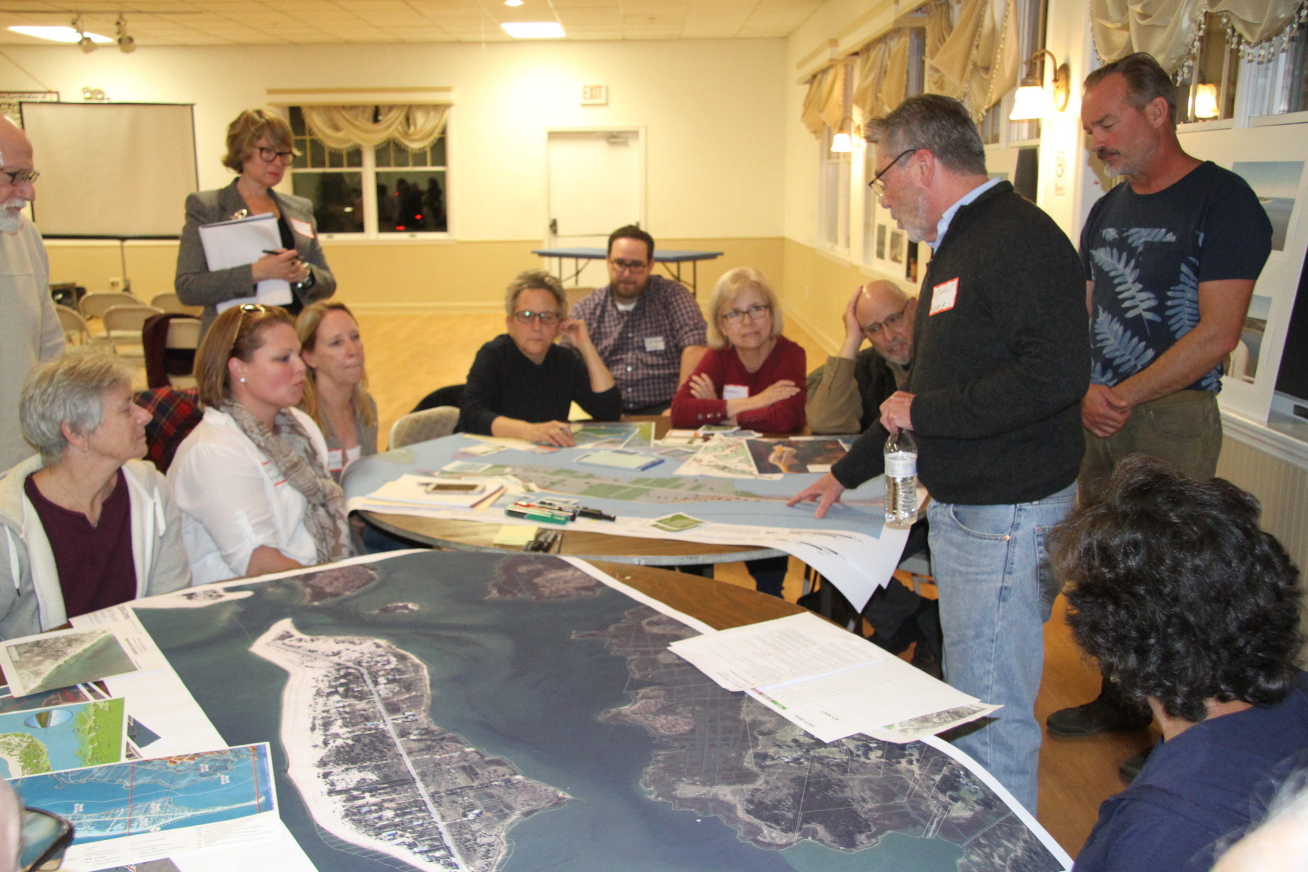 Consultants and residents pored over areas of the town that already face chronic flooding and erosion problems at a work shop in October at the Amagansett American Legion. 