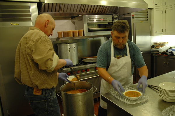  and Patricia Bugante were the kitchen crew at the Pot Roast dinner at the East Hampton United Methodist Church on Sunday.  KYRIL BROMLEY
