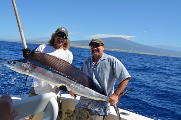 Southamptonites Steve Petras and Jim Williams sent home this photo of the shortbill spearfish they landed in Hawaii last week just to rub it in that there isn't two feet of ice and snow everywhere in the world right now.