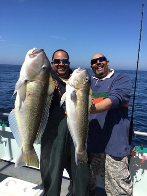 A couple of happy customers aboard the Viking Starship show off the golden tilefish they caught during a recent two-day voyage to the edge of the continental shelf off Montauk. Courtesy the Viking Fleet