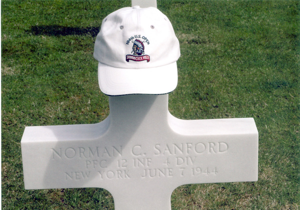 The headstone of Norman C. Sanford at Normandy. Mr. Yastrzemski took a piece of Southampton with him to visit hes friends's grave. PHOTO COURTESY OF CHET YASTRZEMSKI