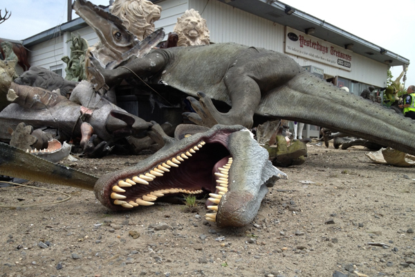 A car crashed into a series of model dinosaurs in Southampton on Tuesday afternoon.