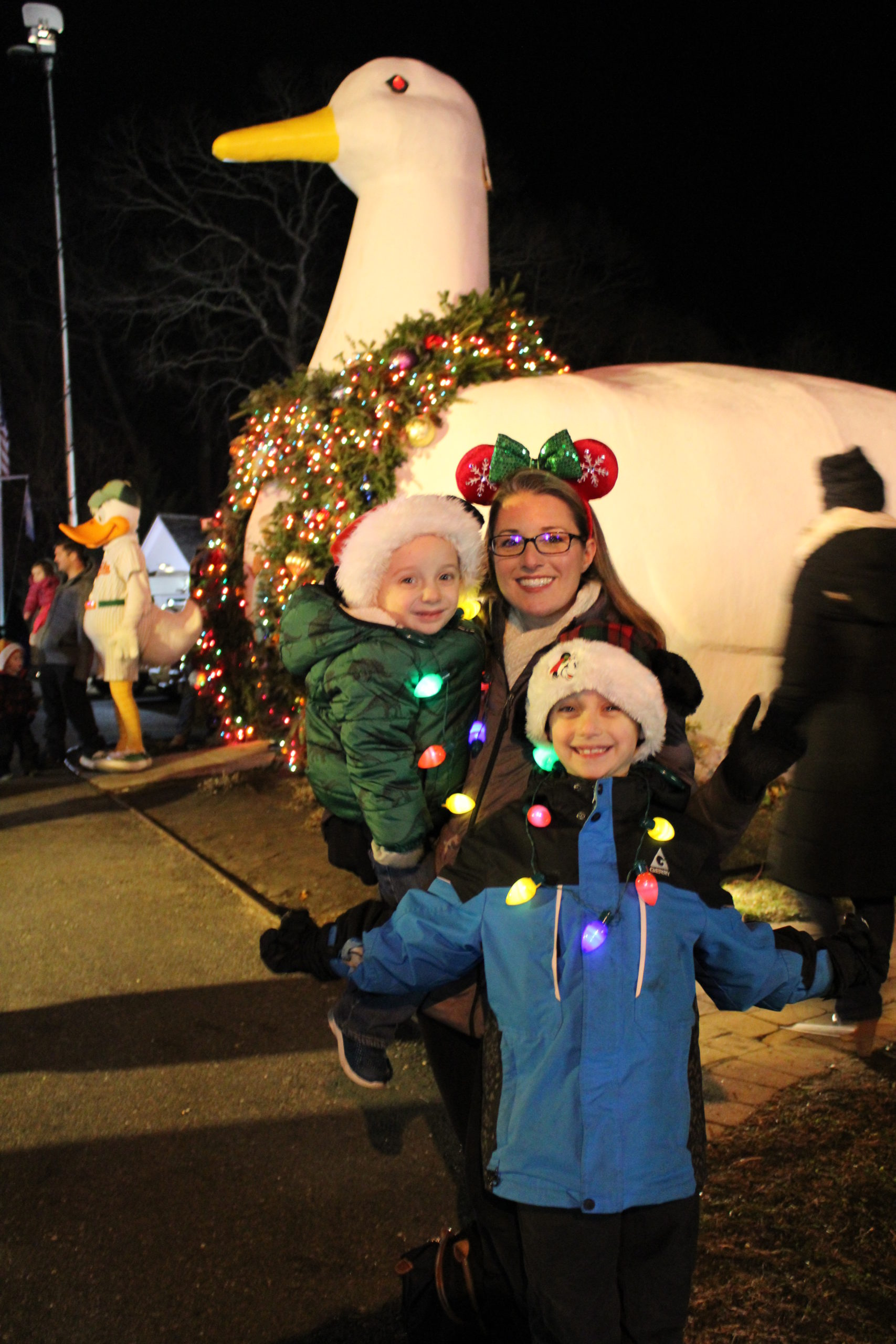 Nancy Weidler and her two sons Lucas and Nicholas in front of the Big Duck.  